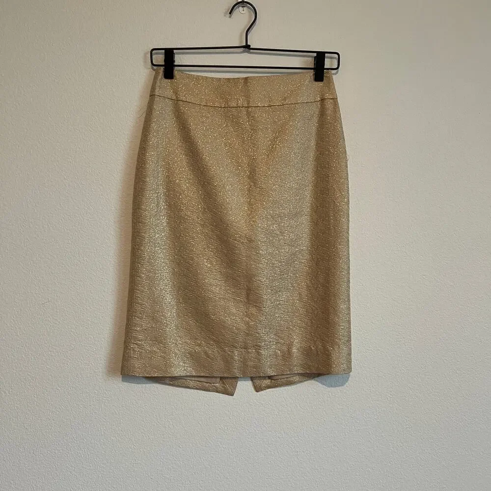 J.Crew Gold Silk Blend Pencil Skirt 0 Retro Glamour Sophisticated Chic Casual